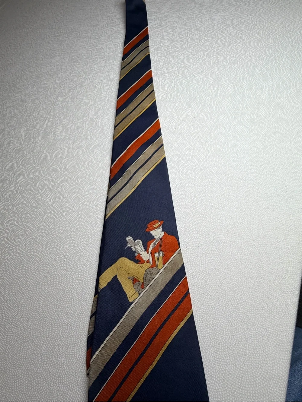 Vintage 1970’s Gino Pompeii 100% Silk Tie Novelty Man Reading Handmade In Italy